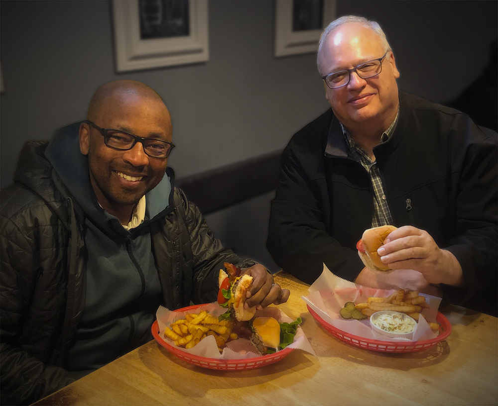 Gary and Leon having a burger